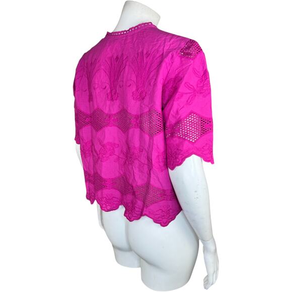 LOGO Lavish by Lori Goldstein Eyelet Lace Cropped Jacket Crushed Berry Small - Picture 2 of 11